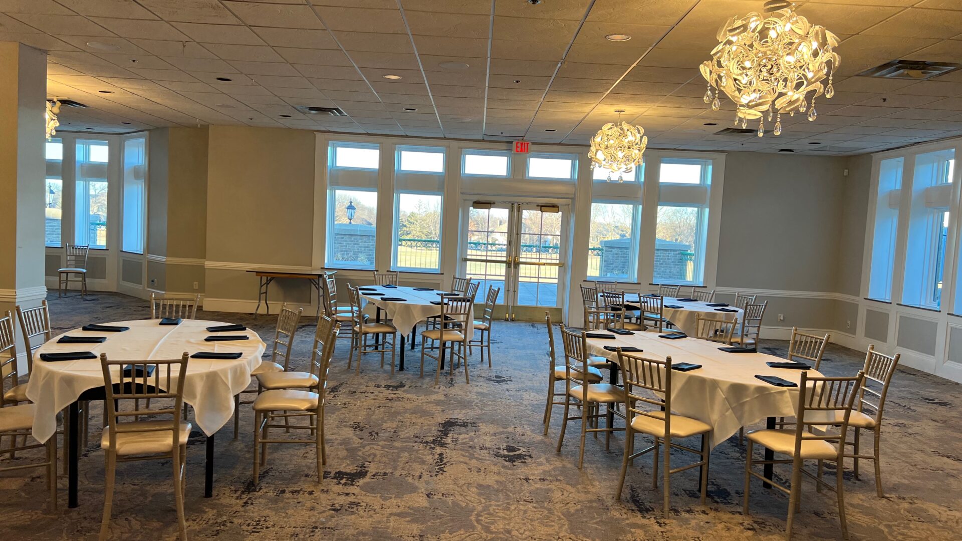 Ballroom looking out onto the balcony.
